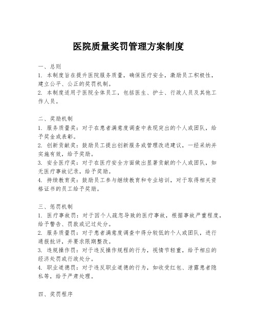 医院质量奖罚管理方案制度