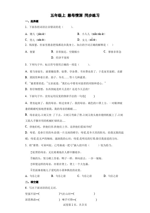 统编(部编)版语文五年级上册 第六单元 慈母情深 同步练习10(含答案)