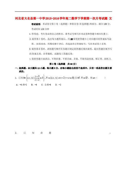 河北省大名县第一中学高二数学下学期第一次月考试题 文