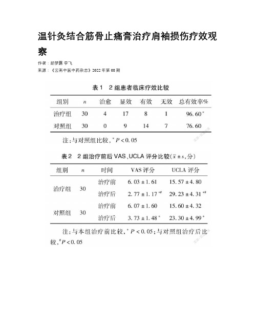 温针灸结合筋骨止痛膏治疗肩袖损伤疗效观察