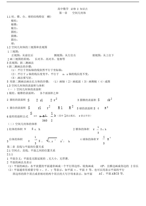 (完整版)高中数学必修2立体几何知识点.docx