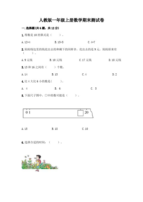 人教版一年级上册数学期末测试卷带答案(最新)