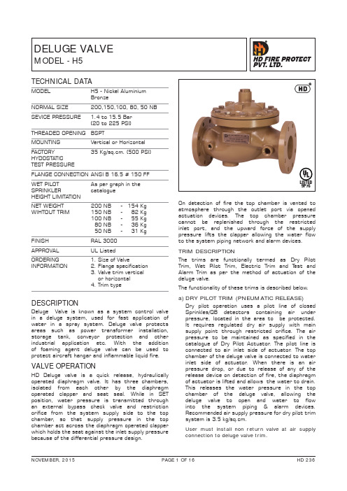 HD Fire Protect PVT. Ltd. 型号H5的水洛泡阀门技术参数说明书