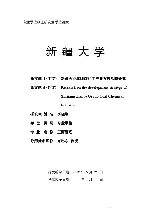 新疆天业集团煤化工产业发展战略研究