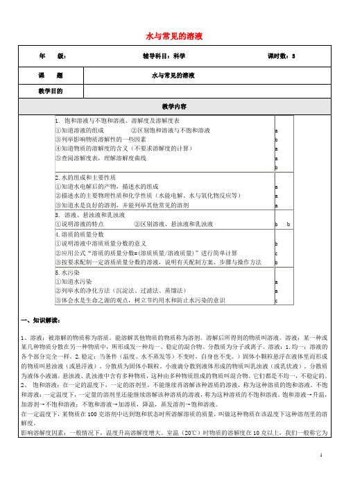 浙江省中考科学(化学部分)复习讲义专题2水与常见的溶液