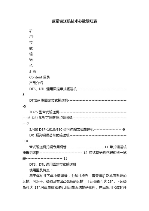 皮带输送机技术参数明细表