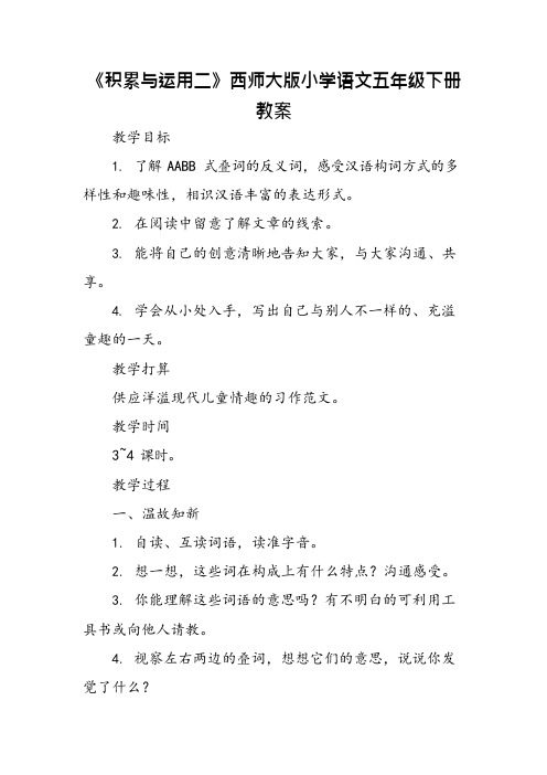 《积累与运用二》西师大版小学语文五年级下册教案