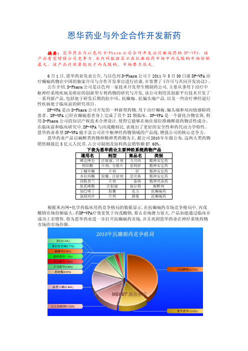 恩华药业002262与外企合作开发新药DP-VPA