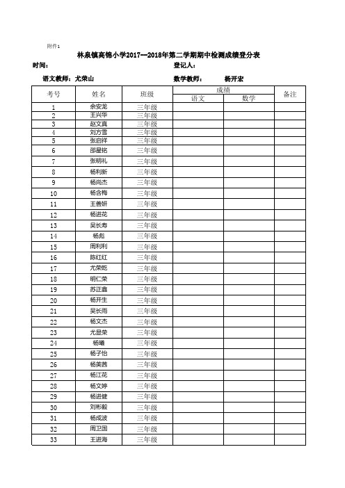 带公式(三年级)期中语文数学登分册