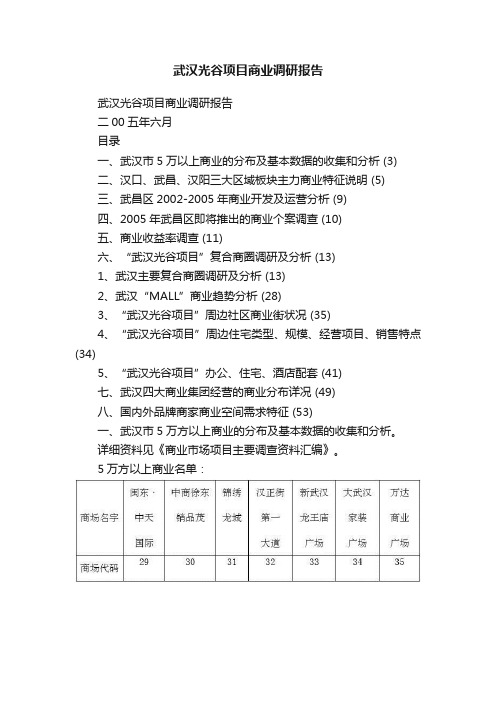 武汉光谷项目商业调研报告