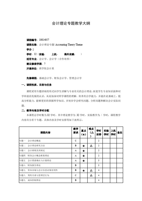 会计理论专题教学大纲