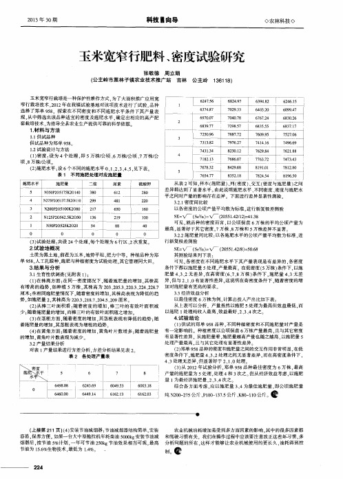 玉米宽窄行肥料、密度试验研究