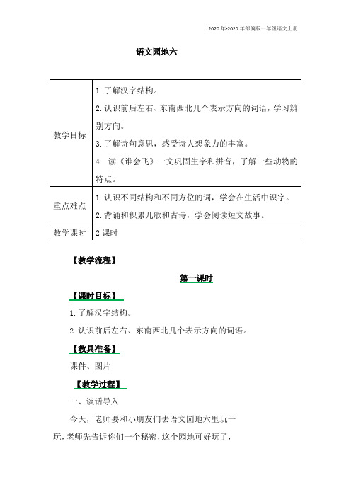 部编版语文一年级上册第六单元《语文园地六》教案