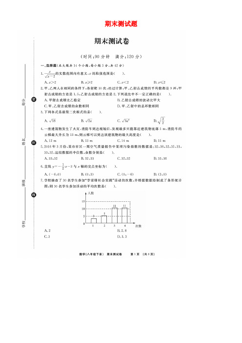 山东省临沭县青云镇八年级数学下册期末测试题(扫描版)新人教版(new)