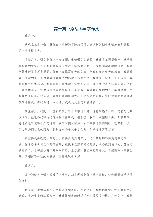 高一期中总结800字作文