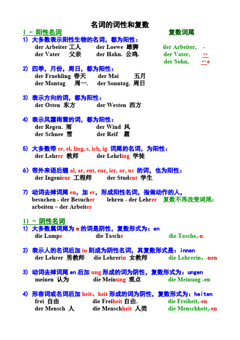 巧计德语名词的性和复数形式