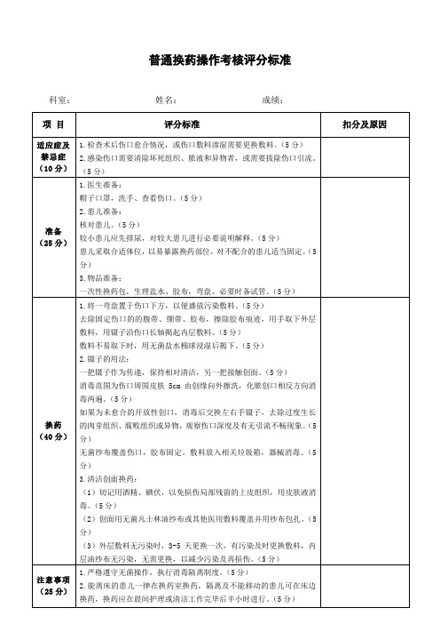 13.换药操作考核评分标准