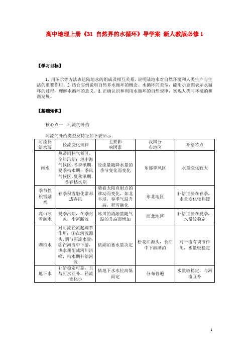 高中地理《31 自然界的水循环》导学案 新人教版必修1