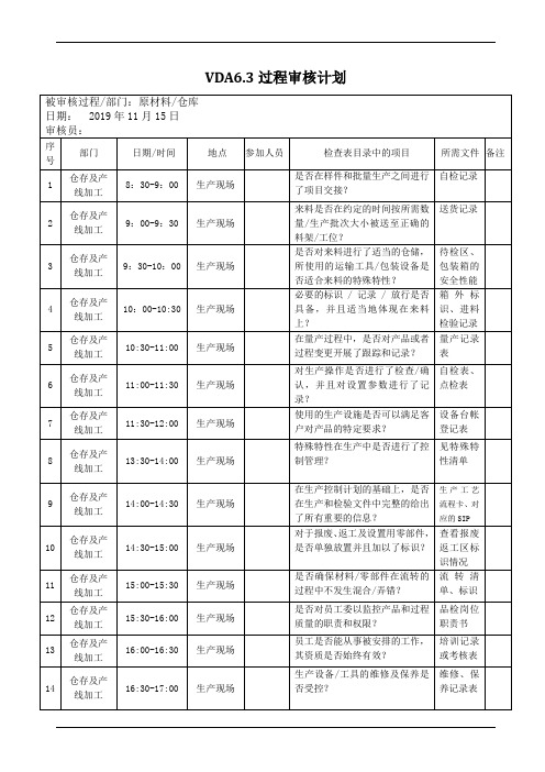 vda6.3过程审核计划表