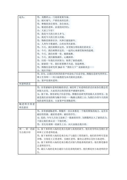 研究生迎新联欢会主持人稿