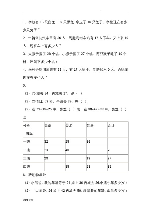 100以内加减法实际应用题