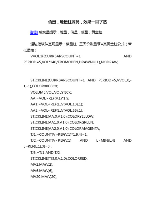 倍量，地量柱源码，效果一目了然