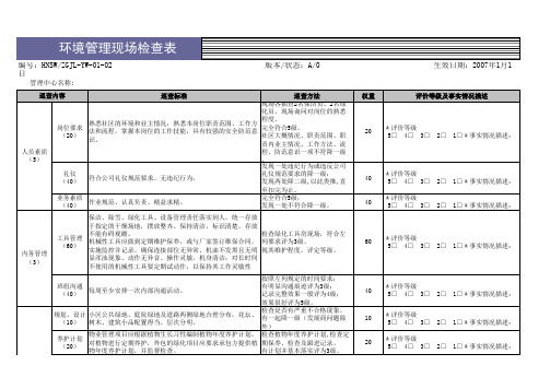 物业公司环境管理现场检查表