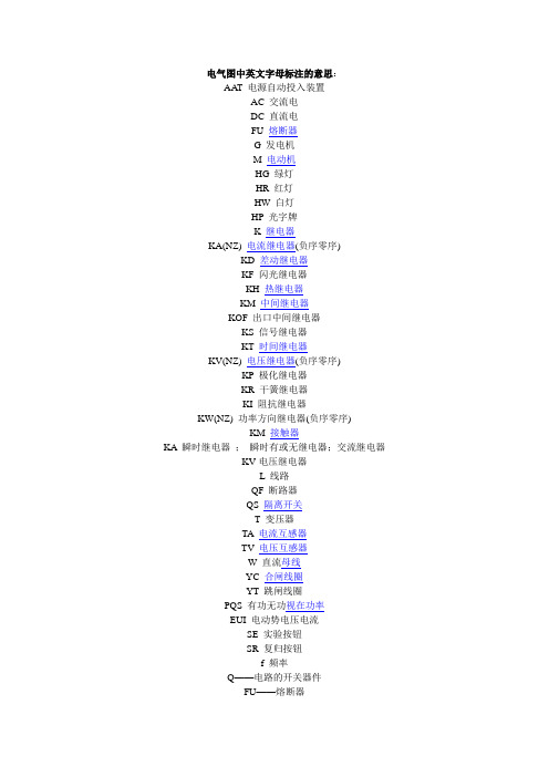 电气符号电气图中英文字母标注的意思