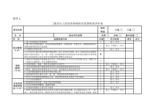 二级及以上医院传染病防治监督检查评价表