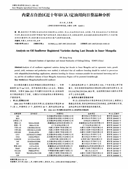 内蒙古自治区近十年审(认)定油用向日葵品种分析