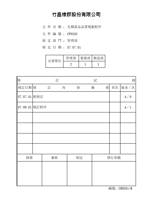 CP0202-先期产品品质规划程序