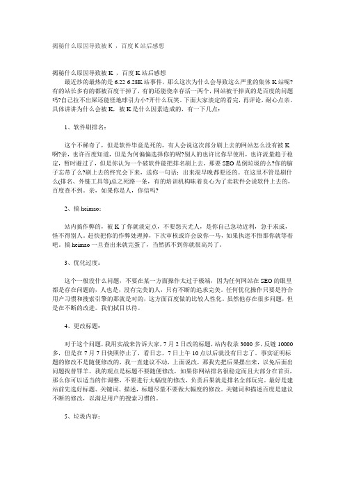 揭秘什么原因导致被K ,百度K站后感想