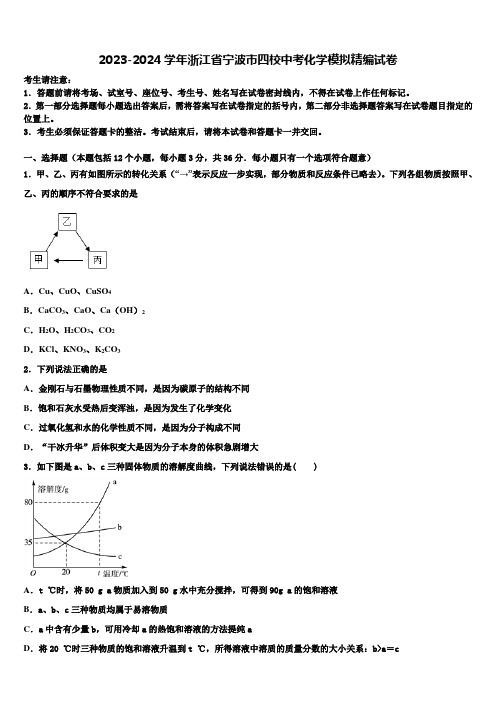 2023-2024学年浙江省宁波市四校中考化学模拟精编试卷含解析