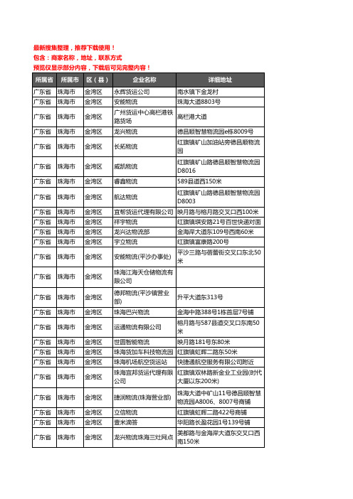 新版广东省珠海市金湾区货运企业公司商家户名录单联系方式地址大全109家