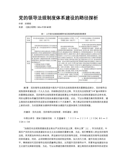 党的领导法规制度体系建设的路径探析