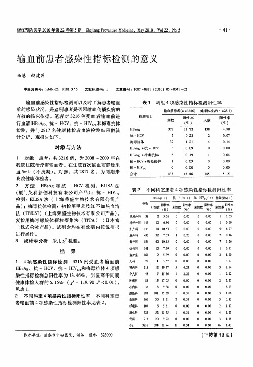 输血前患者感染性指标检测的意义