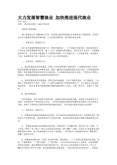 大力发展智慧渔业 加快推进现代渔业