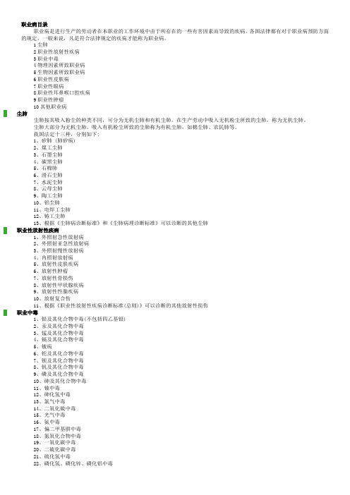 职业病目录