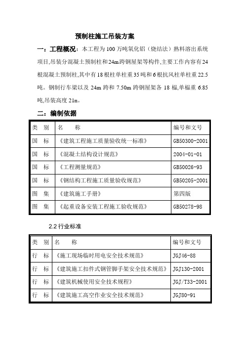 预制柱吊装方案