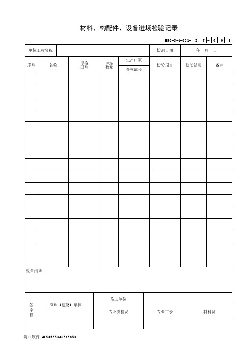 煤炭工程资料标准-井巷工程表格第一册综合表格(施工单位质量控制资料+施工物资文件)