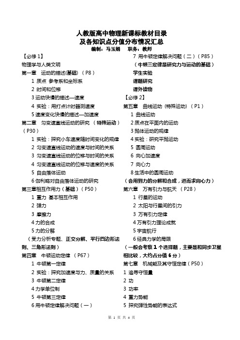 高中物理基本知识及在高考中所占分值分配教学教材