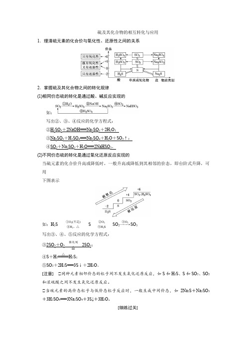 硫及其化合物的相互转化与应用