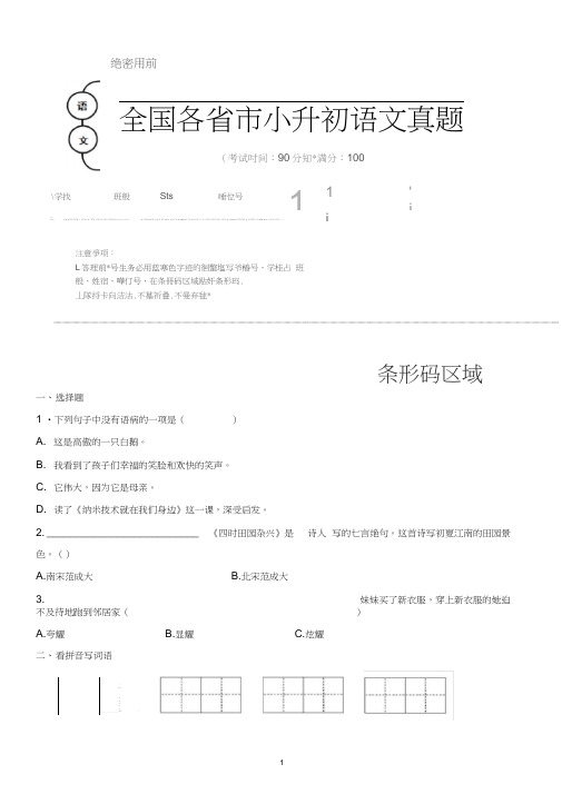 【小升初】2020年宁夏固原市小升初语文毕业会考试题含答案(全网唯一)