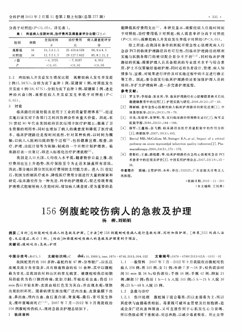 156例腹蛇咬伤病人的急救及护理
