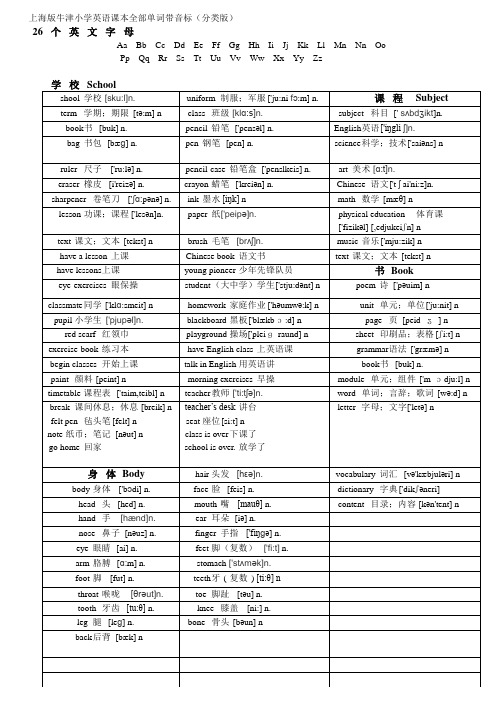 上海版牛津小学英语课本全部单词带音标(分类版) A4