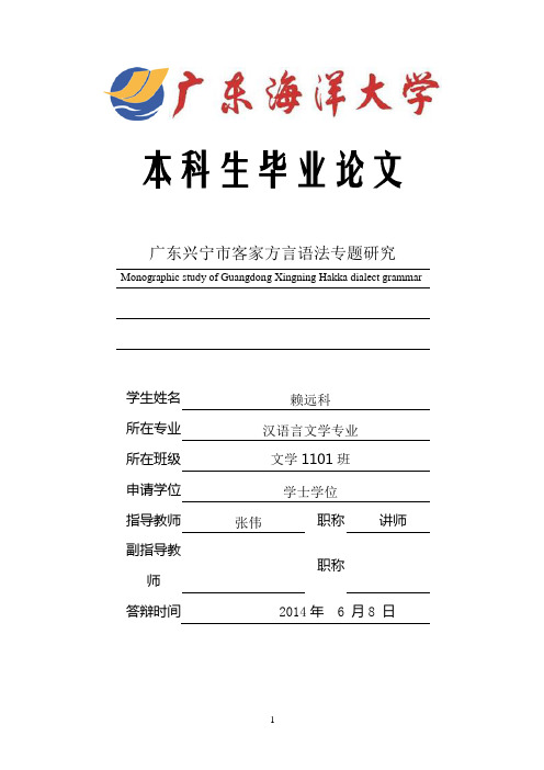 广东兴宁市客家方言语法专题研究(DOC)