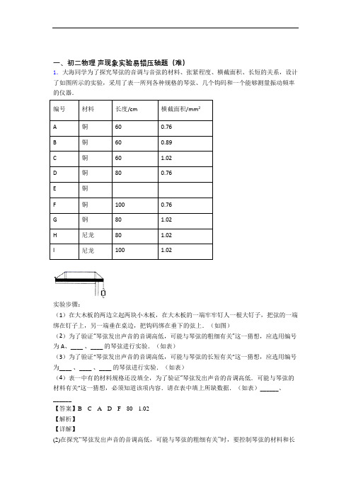 苏科版八年级上册物理 声现象实验检测题(WORD版含答案)