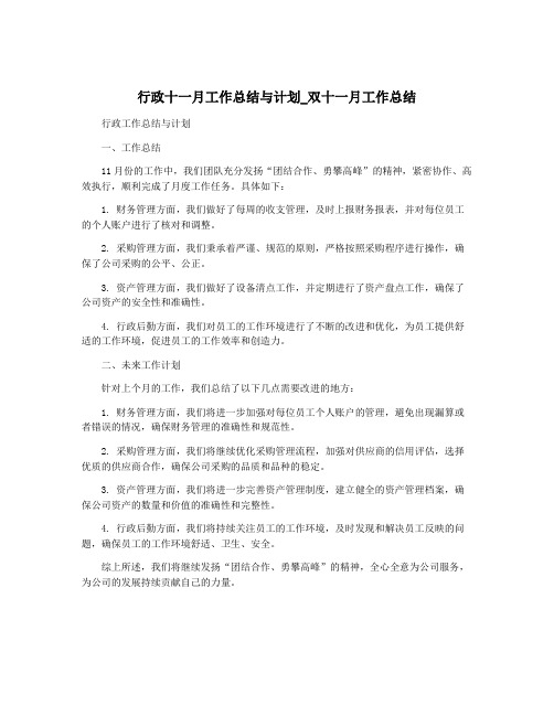 行政十一月工作总结与计划_双十一月工作总结