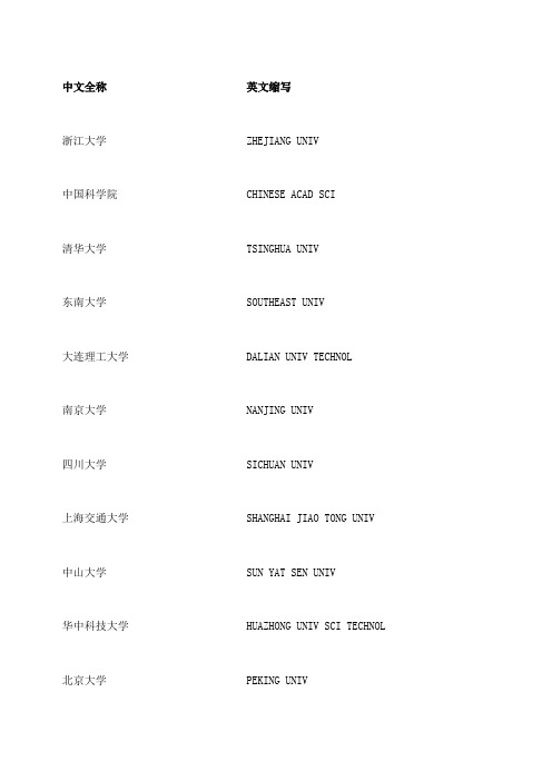 中外高校校名国内研究所中文全称和英文缩写对照