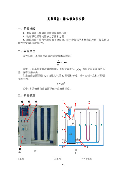 流体静力学实验(包括实验数据结果及思考题)